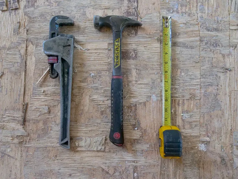 Hand tools arranged for precise home repair work